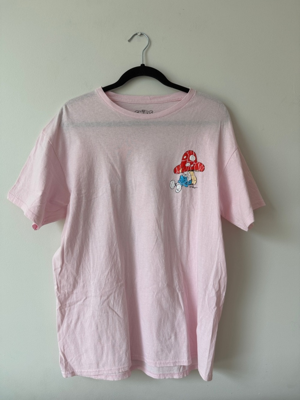 Smurfs Graphic Shirt Mens (L) White Mushrooms Cartoon Tee Whimsical Novelty